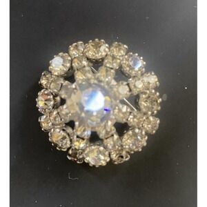 Vintage Round Brooch with Strasse Rhinestones 1950s